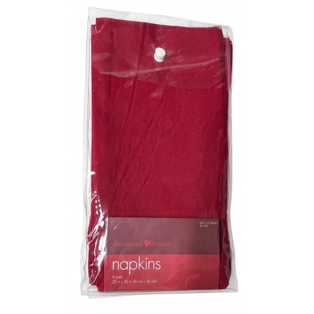 Homemade Holiday Napkins 6 Pack 20 x 20, Red, 100% Cotton, Target, 2004, NIP